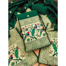 Generic Women's Banarasi Silk Printed Unstitched Salwar Suit Material With Dupatta (Bottle Green, 3Mtrs)