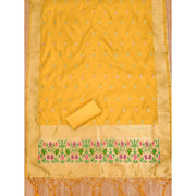 Generic Women's Banarasi Silk Printed Unstitched Salwar Suit Material With Dupatta (Yellow, 3Mtrs)