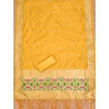 Generic Women's Banarasi Silk Printed Unstitched Salwar Suit Material With Dupatta (Yellow, 3Mtrs)