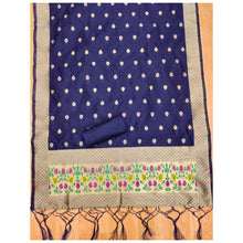 Generic Women's Banarasi Silk Printed Unstitched Salwar Suit Material With Dupatta (Navy Blue, 3Mtrs)