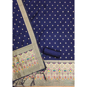 Generic Women's Banarasi Silk Printed Unstitched Salwar Suit Material With Dupatta (Navy Blue, 3Mtrs)