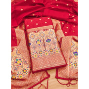 Generic Women's Banarasi Silk Printed Unstitched Salwar Suit Material With Dupatta (Red, 3Mtrs)