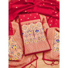 Generic Women's Banarasi Silk Printed Unstitched Salwar Suit Material With Dupatta (Red, 3Mtrs)