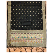 Generic Women's Banarasi Silk Printed Unstitched Salwar Suit Material With Dupatta (Black, 3Mtrs)
