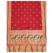 Generic Women's Banarasi Silk Printed Unstitched Salwar Suit Material With Dupatta (Red, 3Mtrs)