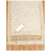 Generic Women's Banarasi Silk Printed Unstitched Salwar Suit Material With Dupatta (White, 3Mtrs)