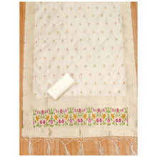 Generic Women's Banarasi Silk Printed Unstitched Salwar Suit Material With Dupatta (White, 3Mtrs)