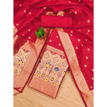 Generic Women's Banarasi Silk Printed Unstitched Salwar Suit Material With Dupatta (Red, 3Mtrs)