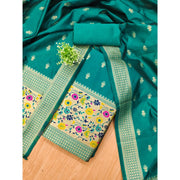 Generic Women's Banarasi Silk Printed Unstitched Salwar Suit Material With Dupatta (Rama, 3Mtrs)