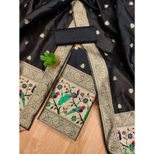 Generic Women's Banarasi Silk Printed Unstitched Salwar Suit Material With Dupatta (Black, 3Mtrs)