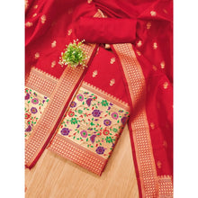 Generic Women's Banarasi Silk Printed Unstitched Salwar Suit Material With Dupatta (Red, 3Mtrs)