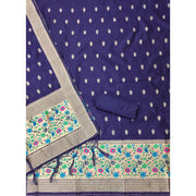 Generic Women's Banarasi Silk Printed Unstitched Salwar Suit Material With Dupatta (Navy Blue, 3Mtrs)