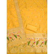 Generic Women's Banarasi Silk Printed Unstitched Salwar Suit Material With Dupatta (Yellow, 3Mtrs)