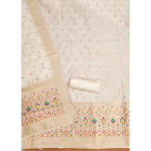 Generic Women's Banarasi Silk Printed Unstitched Salwar Suit Material With Dupatta (White, 3Mtrs)