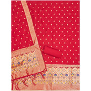 Generic Women's Banarasi Silk Printed Unstitched Salwar Suit Material With Dupatta (Red, 3Mtrs)