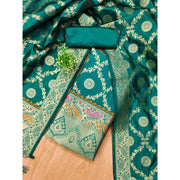 Generic Women's Banarasi Silk Printed Unstitched Salwar Suit Material With Dupatta (Rama, 3Mtrs)