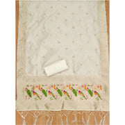 Generic Women's Banarasi Silk Printed Unstitched Salwar Suit Material With Dupatta (White, 3Mtrs)