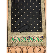 Generic Women's Banarasi Silk Printed Unstitched Salwar Suit Material With Dupatta (Black, 3Mtrs)