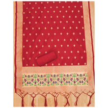 Generic Women's Banarasi Silk Printed Unstitched Salwar Suit Material With Dupatta (Red, 3Mtrs)