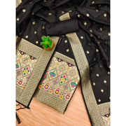 Generic Women's Banarasi Silk Printed Unstitched Salwar Suit Material With Dupatta (Black, 3Mtrs)