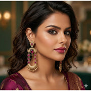 Generic Women's Zinc Alloy Gold Plated Chandbali Earrings (Multicolor)