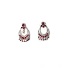 Generic Women's Brass Silver Plated Chandbali Earrings (Red)