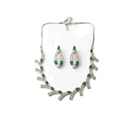 Generic Women's Brass Silver Plated Necklace set (Green)