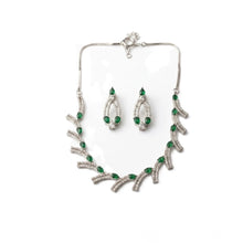 Generic Women's Brass Silver Plated Necklace set (Green)