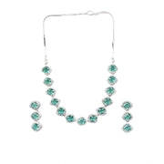Generic Women's Brass Silver Plated Necklace set (Green)