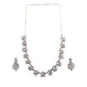 Generic Women's Brass Silver Plated Necklace set (Pink)