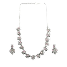 Generic Women's Brass Silver Plated Necklace set (Pink)