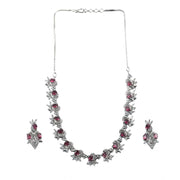 Generic Women's Brass Silver Plated Necklace set (Red)