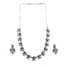 Generic Women's Brass Silver Plated Necklace set (Red)