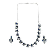 Generic Women's Brass Silver Plated Necklace set (Blue)
