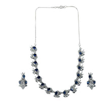 Generic Women's Brass Silver Plated Necklace set (Blue)