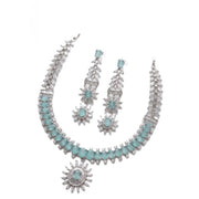 Generic Women's Brass Silver Plated Necklace set (Turquoise)