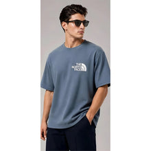 Generic Men's Cotton Blend Printed Oversized Round Neck Half Sleeve T-Shirt (Blue)