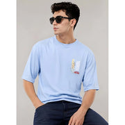 Generic Men's Cotton Blend Printed Oversized Round Neck Half Sleeve T-Shirt (Lavender)