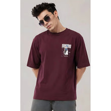 Generic Men's Cotton Blend Printed Oversized Round Neck Half Sleeve T-Shirt (Wine)