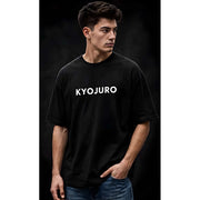 Generic Men's Cotton Blend Printed Oversized Round Neck Half Sleeve T-Shirt (Black)