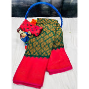 Generic Women's Brasso Printed Saree With Unstitched Blouse 5.5Mtr (Green)