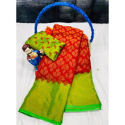 Generic Women's Brasso Printed Saree With Unstitched Blouse 5.5Mtr (Red)