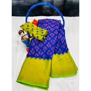 Generic Women's Brasso Printed Saree With Unstitched Blouse 5.5Mtr (Blue)