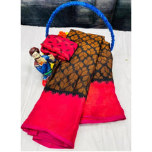 Generic Women's Brasso Printed Saree With Unstitched Blouse 5.5Mtr (Black)