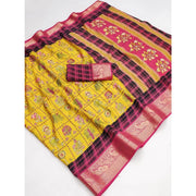 Generic Women's Dola Silk Printed Saree With Unstitched Blouse 5.5Mtr (Yellow)