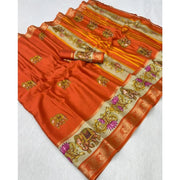 Generic Women's Dola Silk Printed Saree With Unstitched Blouse 5.5Mtr (Orange)