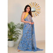 Generic Women's Georgette Printed Saree With Unstitched Blouse 5.5Mtr (Blue)