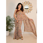 Generic Women's Georgette Printed Saree With Unstitched Blouse 5.5Mtr (Brown)