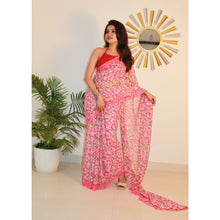 Generic Women's Georgette Printed Saree With Unstitched Blouse 5.5Mtr (Pink)