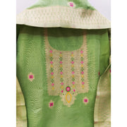 Generic Women's Banarasi Silk Printed Unstitched Salwar Suit Material With Dupatta (Pista, 3Mtrs)